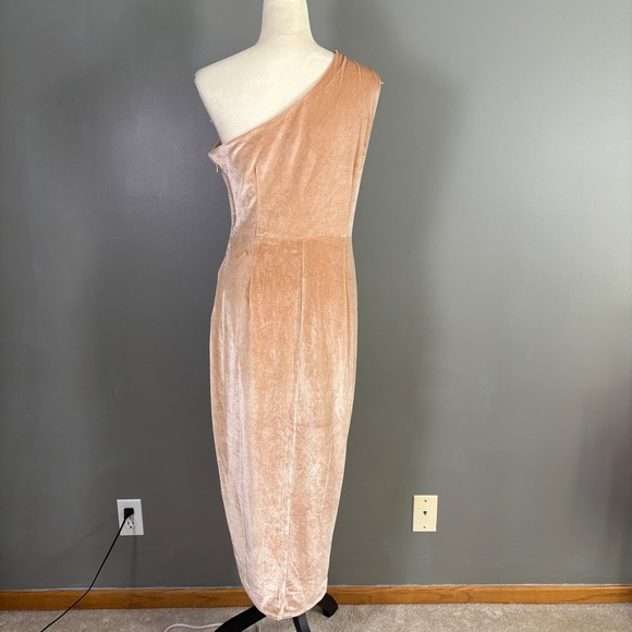 Baltic Born Kourtney One Shoulder Velvet Midi Dress L Tulip Hem Wedding Cocktail - Picture 3 of 9